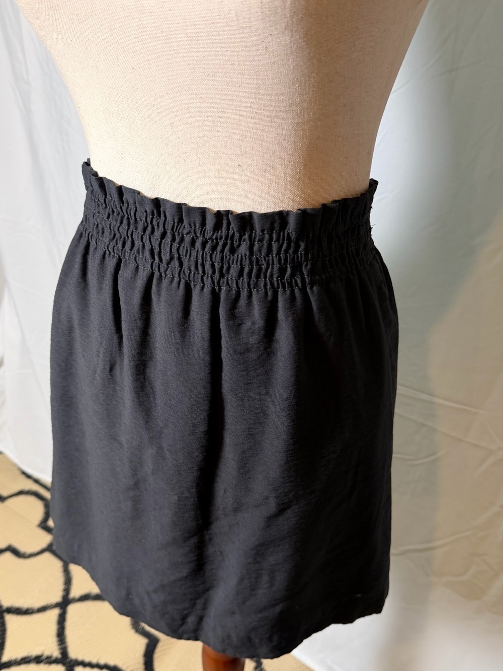 J. Crew Black Elastic Smocked Mini Skirt preppy classic